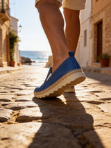 Fiona Ladies Bright Blue Leather Slip on Shoes