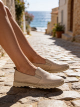 Fiona Ladies Light Beige Leather Slip On Shoes