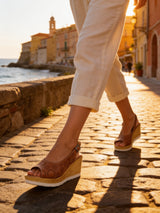 Bethany Ladies Tan Leather Wedges