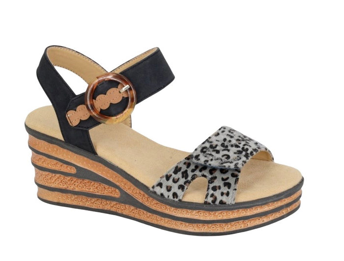 Cipriata Danta Ladies Black Leopard Print Wedge Sandal