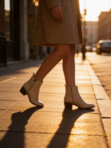Modella Belfast Ladies Cream Leather Heeled Ankle Boots