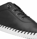 Shoozy Iris Ladies Black White Leather Plimsolls