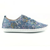 Shoozy Iris Blue Flower Ladies Leather Plimsoll.