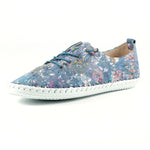 Shoozy Iris Blue Flower Ladies Leather Plimsoll.