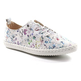 Shoozy Iris White Flower Ladies Leather Plimsoll.